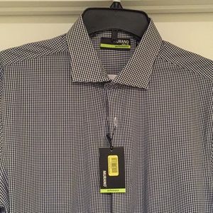 NWT Mens Murano Dress Shirt Navy Gingham Medium